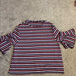 Striped mid sleeve blouse